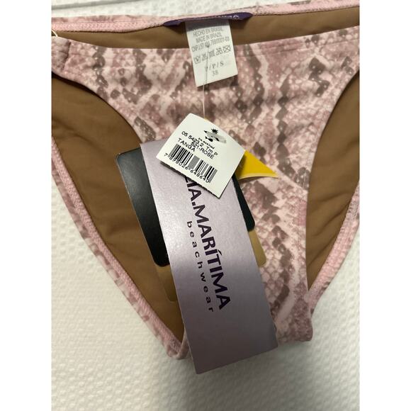 Cia Maritima Beachwear Pink Rose Snakeskin Cheeky Bikini Bottom Small NWT - Picture 7 of 11